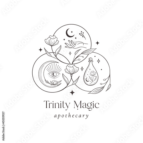 Floral Mystic Logo Design. Handdrawn blossom herbs