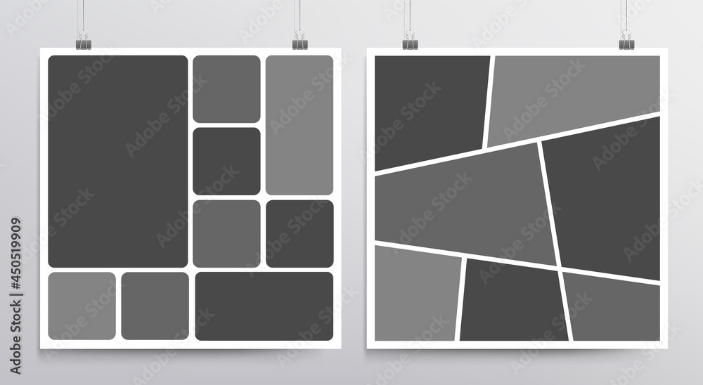 Square collage photo frame, empty frame with places for design blank mockup  template. Modern collage vector templates photo frames or art illustrations  Stock Vector | Adobe Stock