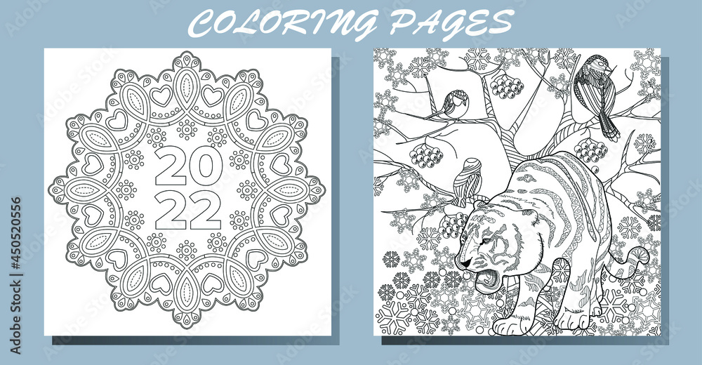 Coloring Pages. Doodle Style New Year Coloring Book. Happy New Year 