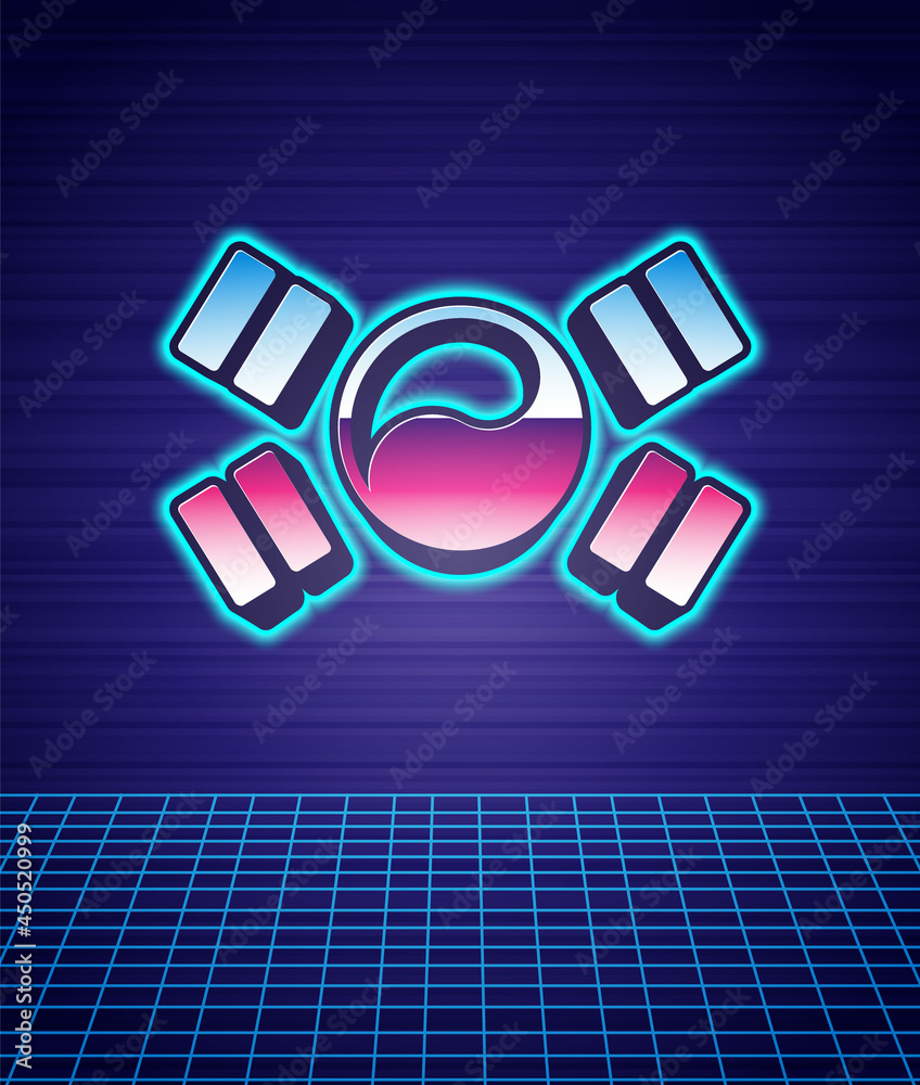 Retro style South Korea flag icon isolated futuristic landscape background. 80s fashion party. Vector Retro style South Korea flag icon isolated futuristic landscape background. 80s fashion party. Vector