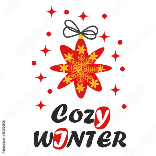 Christmas and Happy New Year illustration. Trendy retro style, design template.