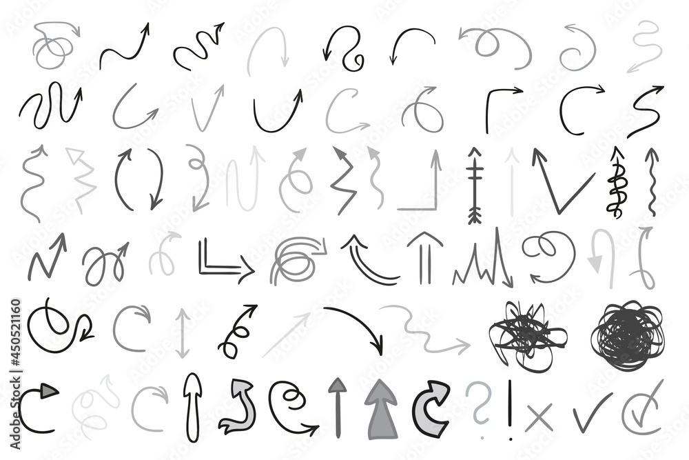 Arrows. Infographic elements on white background. Black symbols for design. Hand drawn simple arrow. Line art. Set of different signs. Doodles for work. Art creation Arrows. Infographic elements on white background. Black symbols for design. Hand drawn simple arrow. Line art. Set of different signs. Doodles for work. Art creation