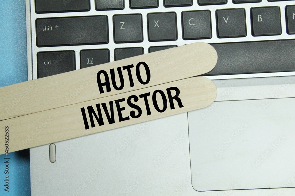 ice cream sticks, laptops with the word auto investor. business concept ice cream sticks, laptops with the word auto investor. business concept
