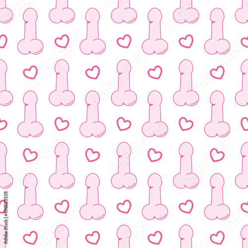 Canvas Vector seamless pattern with penis and hearts