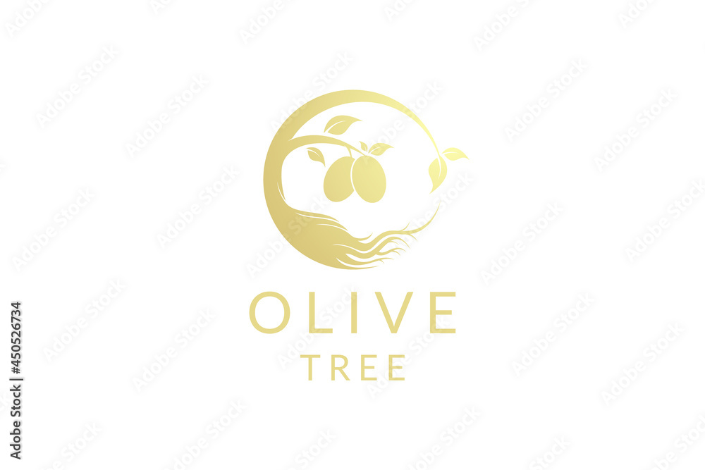 golden olive oil tree logo design vector