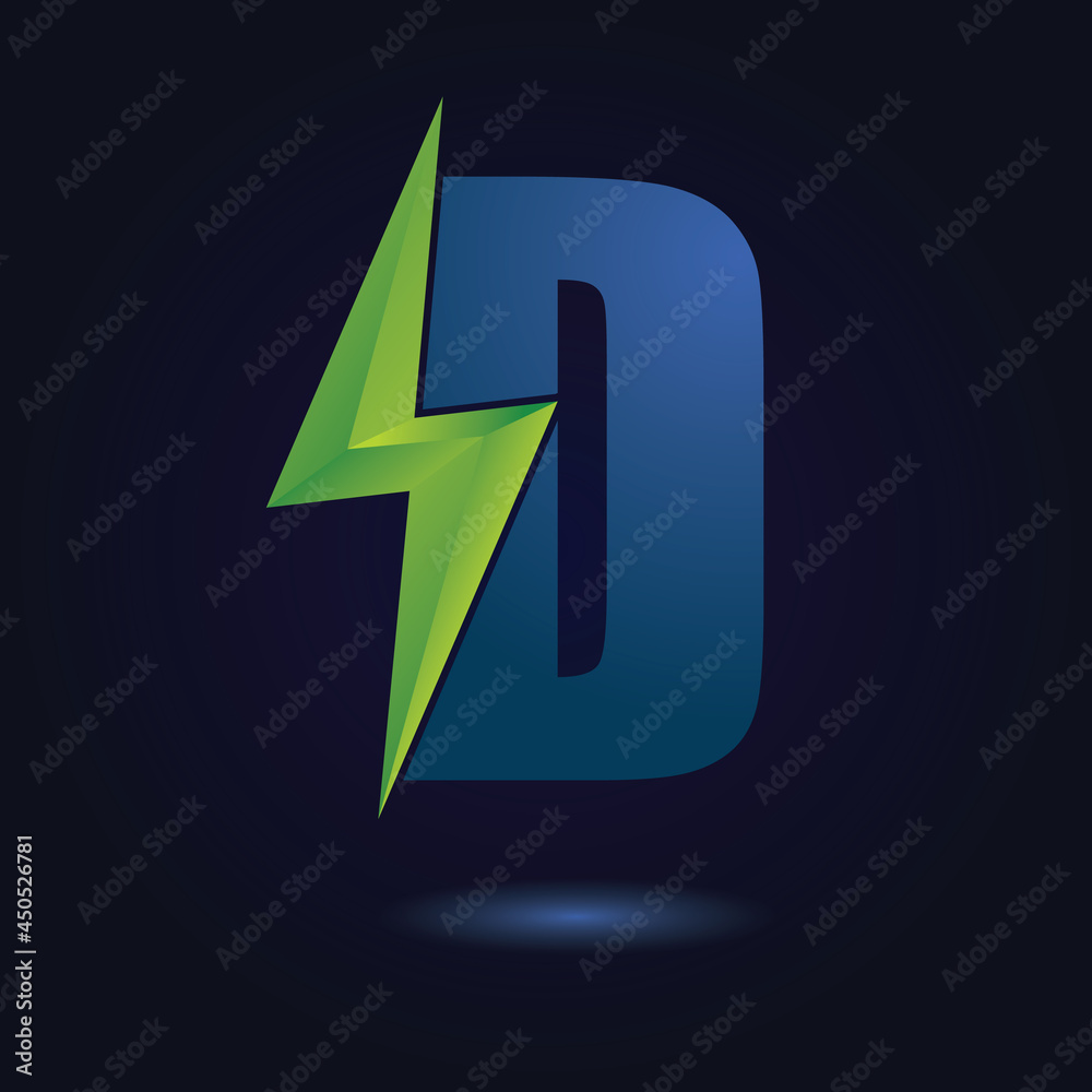 Letter D Thunder Bolt Green Energy Logo Concept. Flash Logo.

