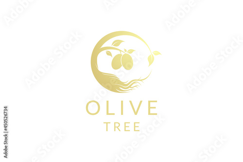 golden olive oil tree logo design vector
