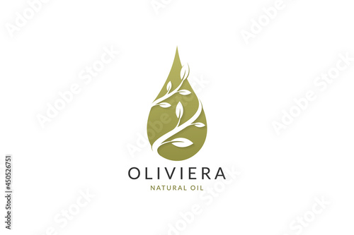 olive oil, droplet, water drop with flower, leaf, leaves logo design vector
