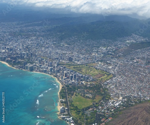 Aerial View of Honolulu  Hawaii