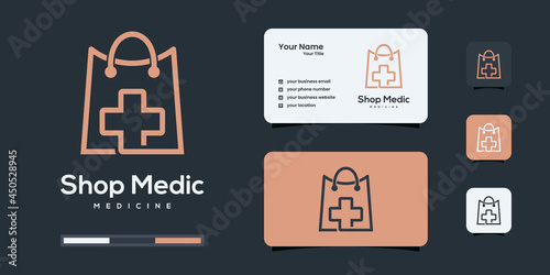 Health shop logo with line art style. medicine logo design inspiration.