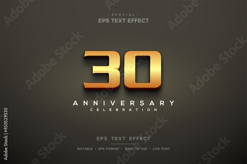 Text effect with realistic 3D numbers in the 30th anniversary. 