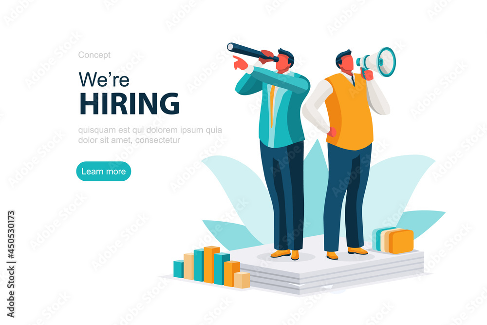 People сharacters looking to hire professionals, employee hiring process of decision. Employer search a person for a company team job. Employment research concept. Flat cartoon vector illustration.