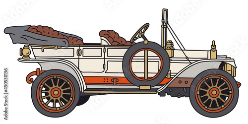 The vectorized hand drawing of a vintage white car