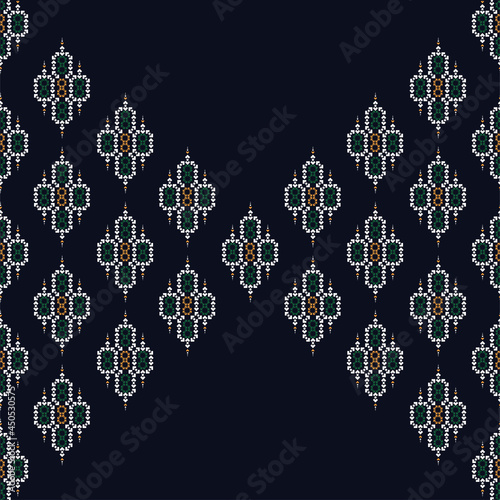 Dark Blue Geometric ethnic texture embroidery design on dark blue background or wallpaper and clothing,skirt,carpet,wallpaper,clothing,wrapping,Batik,fabric,sheet background Vector, illustration.eps