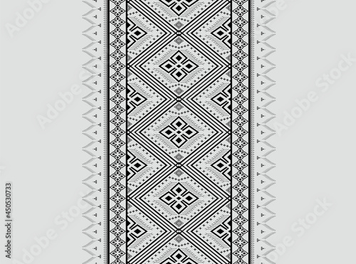 Geometric ethnic pattern embroidery design for background or wallpaper and clothing,skirt,carpet,wallpaper,clothing,wrapping,Batik,fabric,clothes, Black and white triangle Vector, illustration.eps