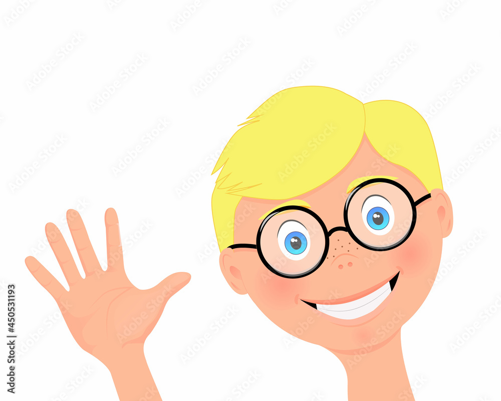 boy with glasses smiles and greets boy with glasses smiles and greets