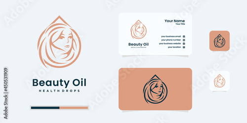 Beauty women with oil drops logo design. logo be use for healthy, salon, spa logo design template.