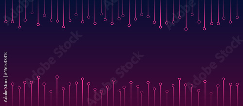 Social media header template with pcb tracks bottom and top, copy space on dark gradient. Social cover or banner in techno style.