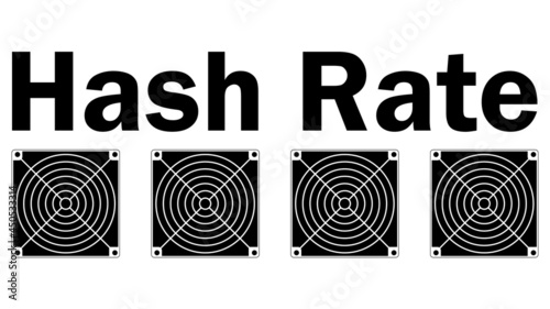 Hash rate of blockchain network with asic cryptocurrency mining devices icon isolated on white. Digital computing power. Vector illustration.