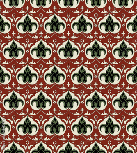 Seamless pattern, traditional Persian elements. Brown background is separated. Swatch is included.