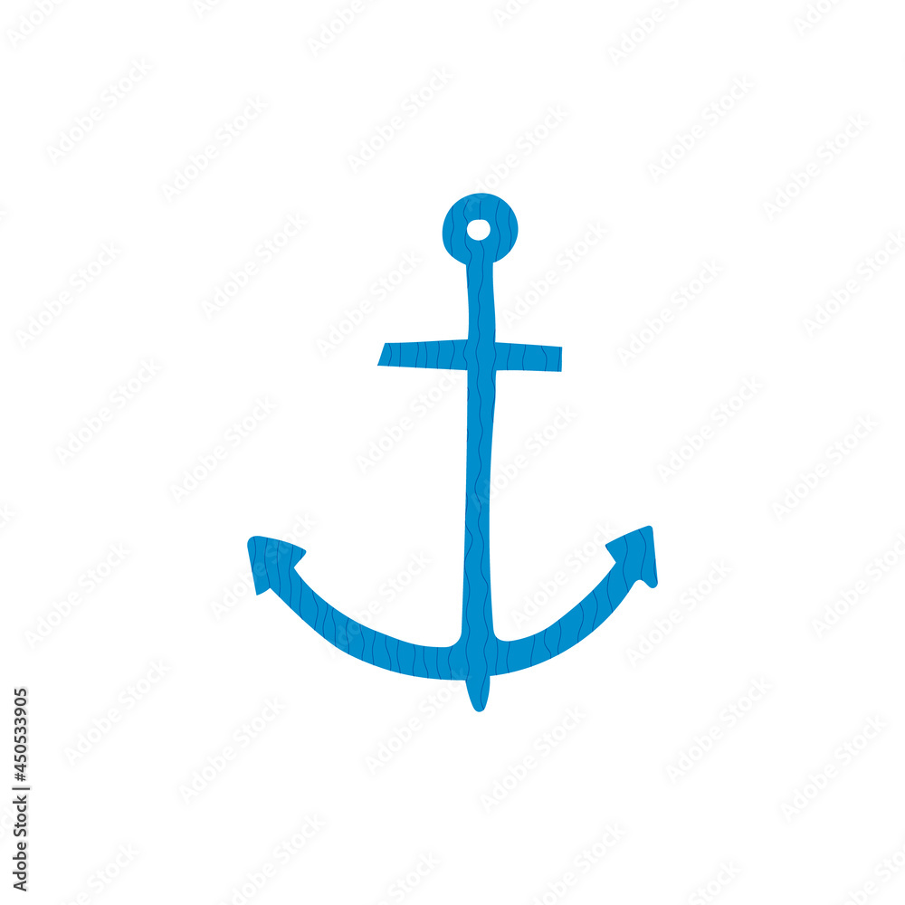 Hand drawn vector illustration of cartoon blue anchor. Isolated on white background. Hand drawn vector illustration of cartoon blue anchor. Isolated on white background.