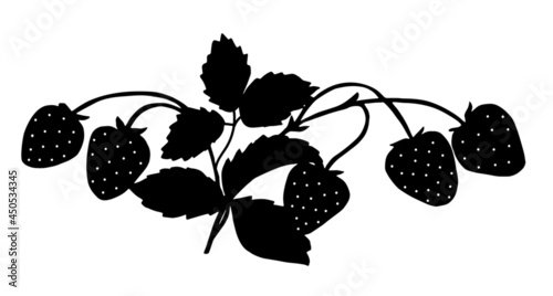 Strawberries on a branch. Vector illustration. Black silhouette.