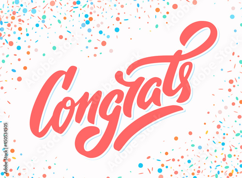 Congrats. Greeting card. Vector handwritten lettering.