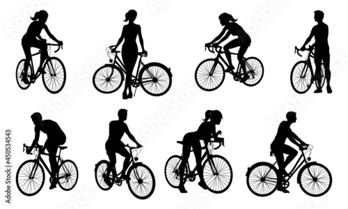 Bicycle Riding Bike Cyclists Silhouettes Set