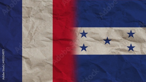 Honduras and France Flags Together, Crumpled Paper Effect Background 3D Illustration