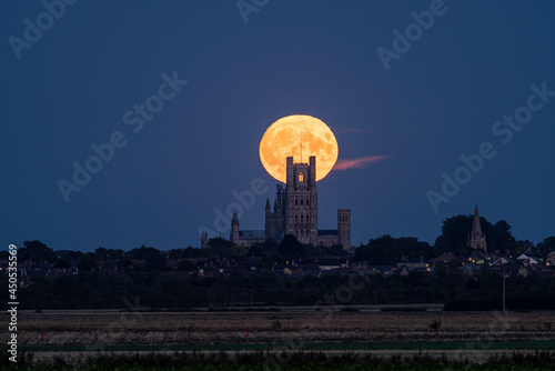 Harvest Moon rising behind Ely Cathedral, Friday 13th September 2019 photo