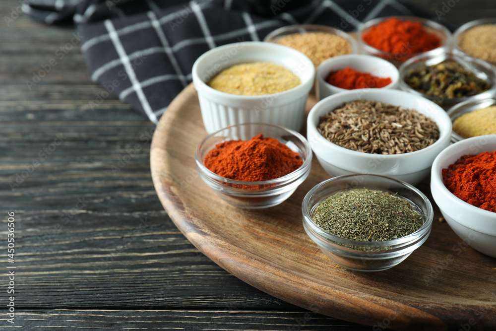 Concept of aromatic spices on rustic wooden table Concept of aromatic spices on rustic wooden table