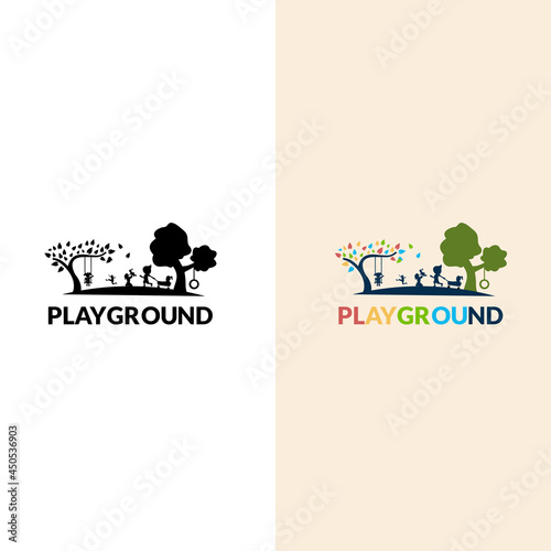 Playground Vector Logo Illustration. Playgroup, preschool, kindergarten logo template