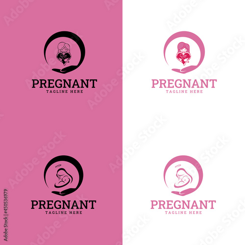 family and baby care logos and symbol collection. happy pregnant woman