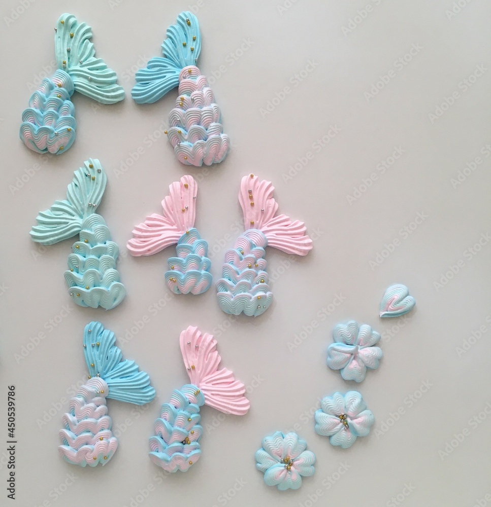 Little cute mermaid tails decorated with sprinkles - obrazy, fototapety, plakaty 