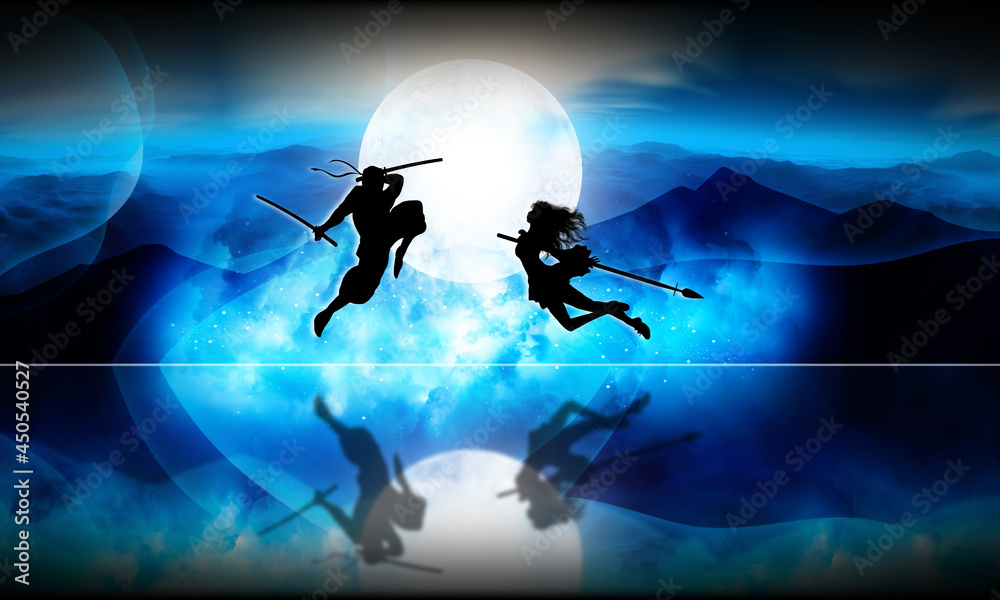 Anime fighting scene silhouette art Stock Illustration | Adobe Stock