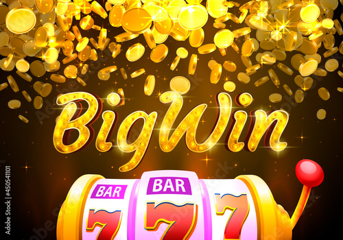 BigWin casino coin, cash machine play now. Vector photo