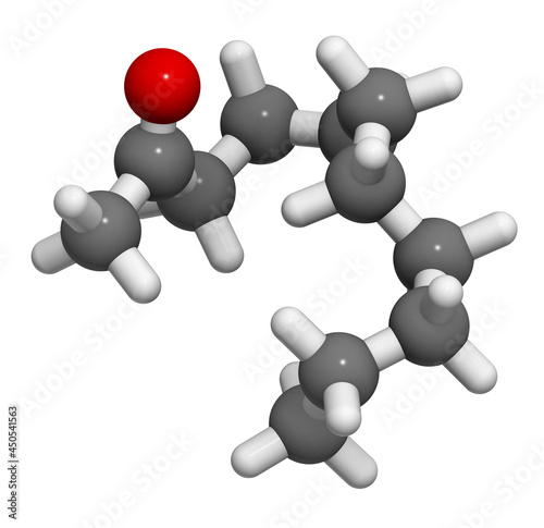 Methyl nonyl ketone (2-undecanone) insect repellent molecule. 3D rendering. photo