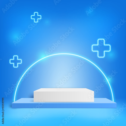 Neon curve with podium for pharmacy background