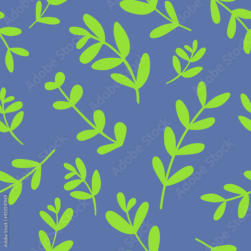 Leaves and branches. Seamless pattern with hand-drawn plants. Botanical seasonal background. Modern and original textiles, wrapping paper, wall design. Simple minimalist graphics.