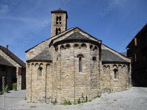 UNESCO World Heritage. First Romanesque church of Santa Maria in the village of Taüll. (12 century). Valley of Boí. Spain.