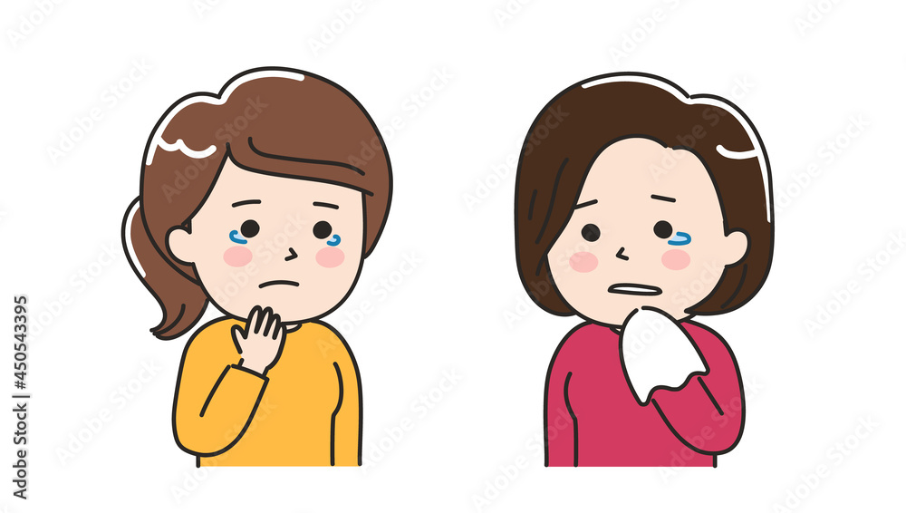 Grieving women with tears in their eyes. Vector illustration isolated on white background. Grieving women with tears in their eyes. Vector illustration isolated on white background.