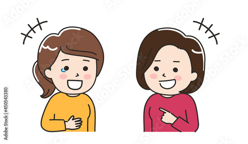Happy women laughing a lot. Vector illustration isolated on white background.