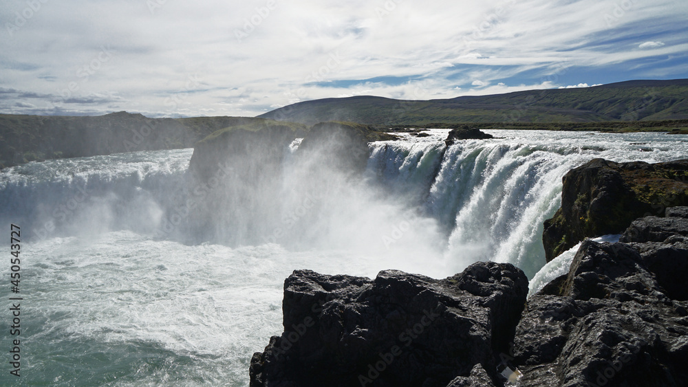 Baroardalur, Godafoss Falls, waterfall in the mountains, North East Iceland Baroardalur, Godafoss Falls, waterfall in the mountains, North East Iceland