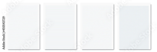 pieces of notepad and notebook isolated on white for pattern and design