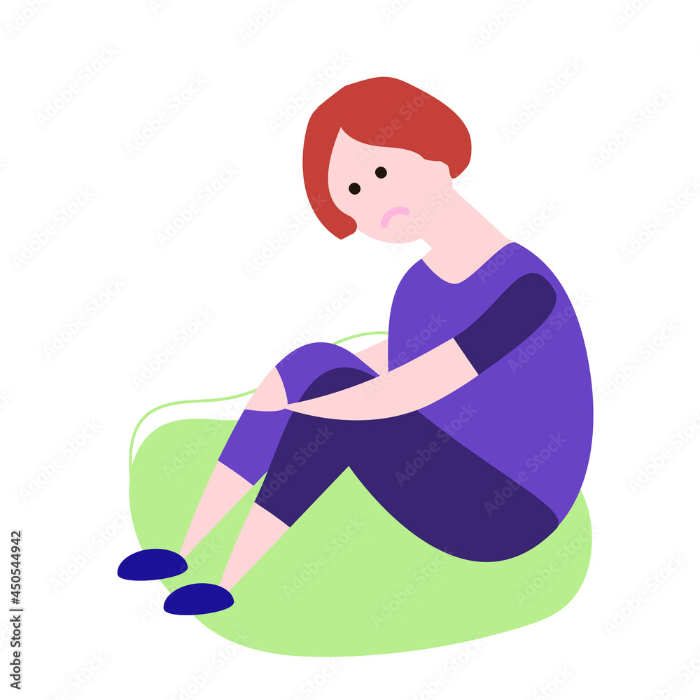 Woman in tracksuit in upset feelings. Sadness on the face.