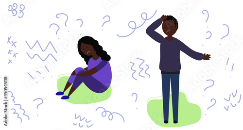 Afro American man and  woman have problems. Depressive state. Misunderstanding.