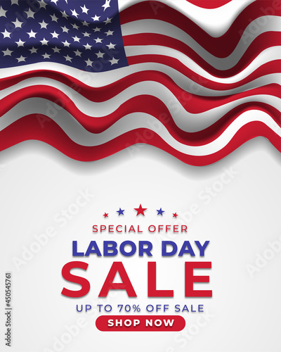 Labor day sale banner with american flag Premium Vector