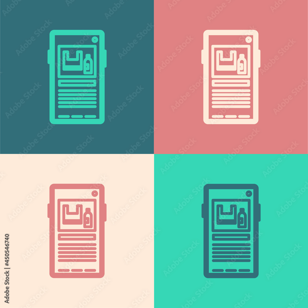 Pop art line Stop plastic pollution icon isolated on color background. Ecological poster. Vector Illustration Pop art line Stop plastic pollution icon isolated on color background. Ecological poster. Vector Illustration