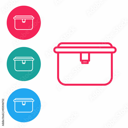 Red line Lunch box icon isolated on white background. Set icons in circle buttons. Vector Illustration