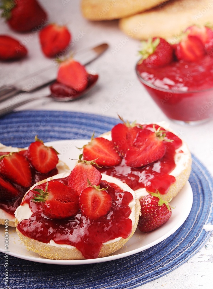 Wheat sandwiches with strawberry marmalade Wheat sandwiches with strawberry marmalade